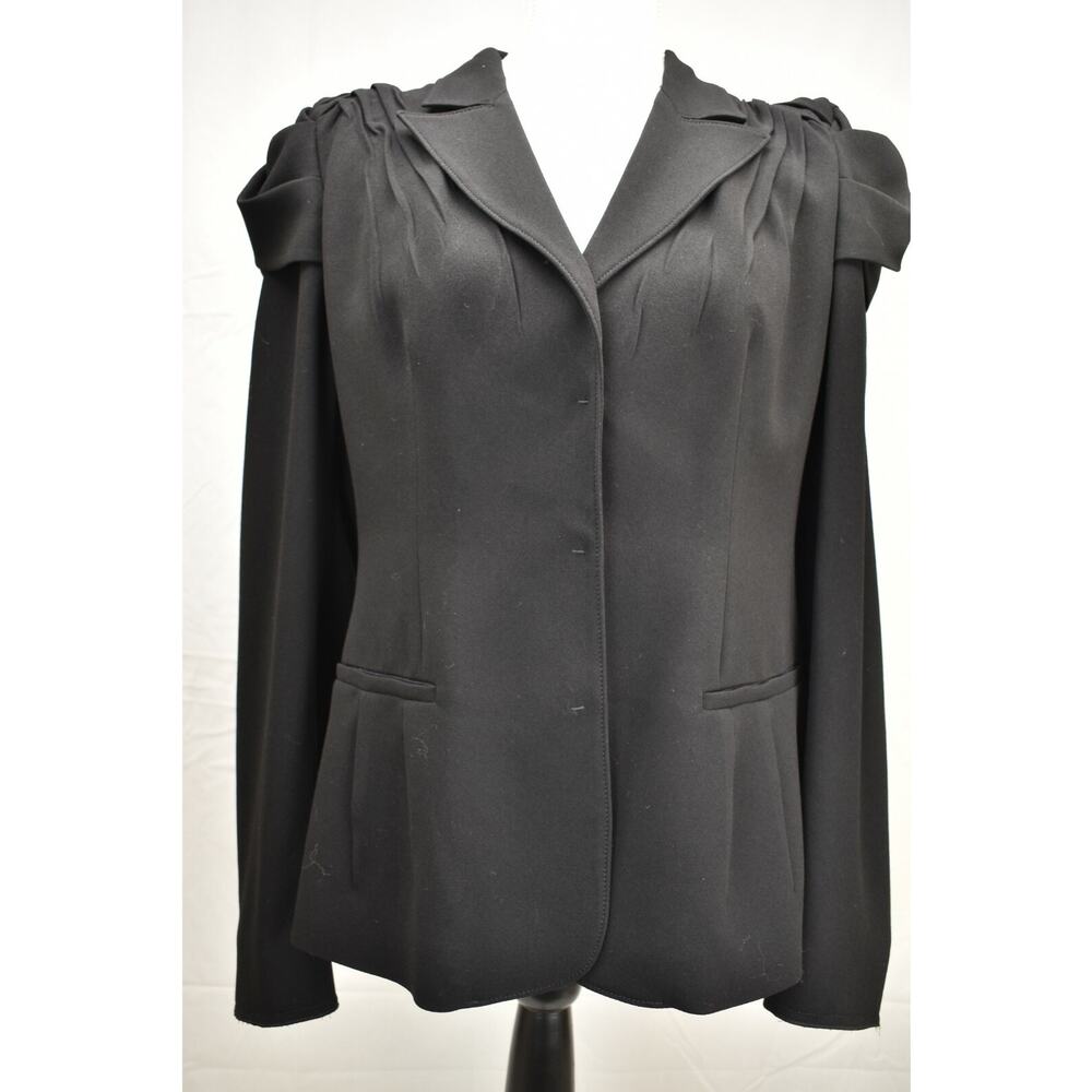 NWT PRADA P5585 BLACK ACETATE RUCHED SNAP LONG SLEEVE TOP JACKET 46 ITALY $1630